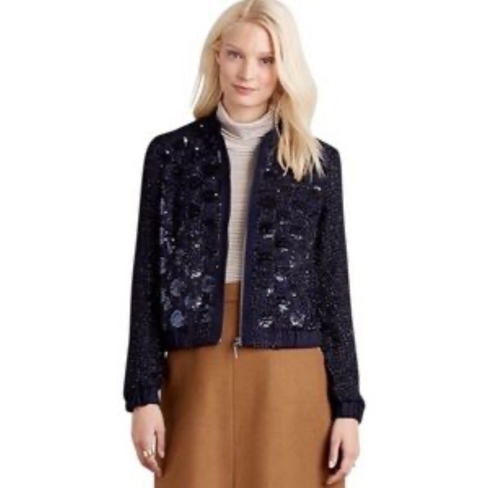 Elevenses Midnight Blue Sequin Bomber Jacket